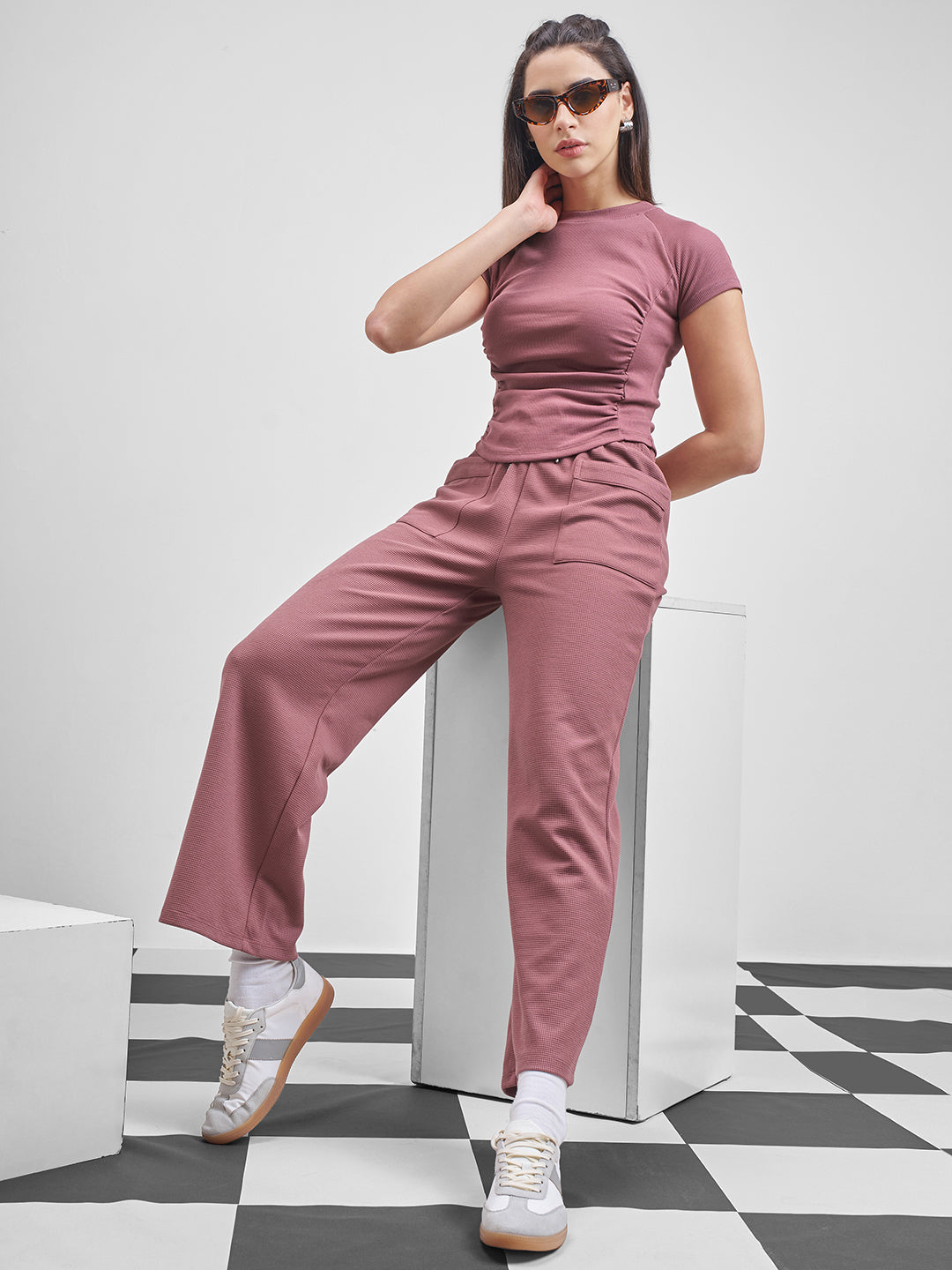 Women's Purple Casual Relaxed-Fit Mid-Rise Trackpant