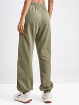 Women's Olive Casual Sporty Contrast Side Piping Baggy Jogger
