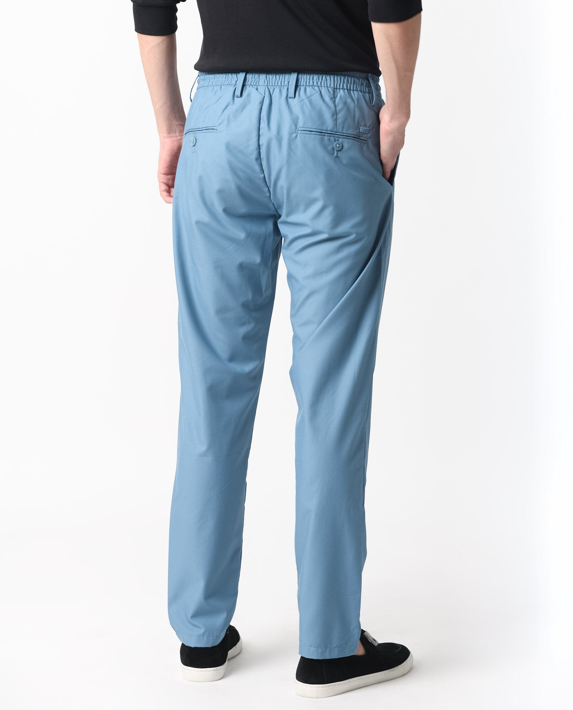 Men's Blue Casual Regular Fit Solid Trouser