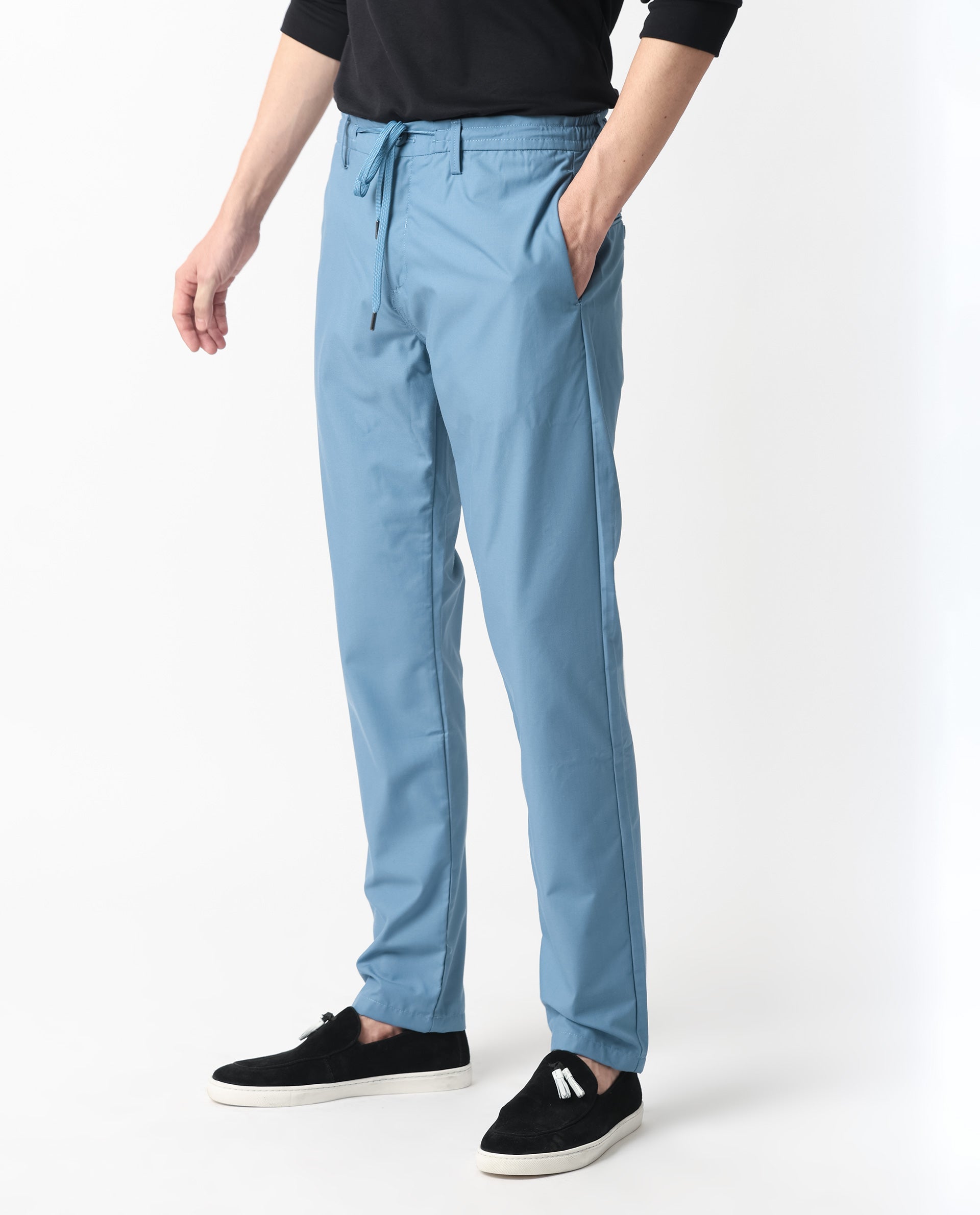 Men's Blue Casual Regular Fit Solid Trouser