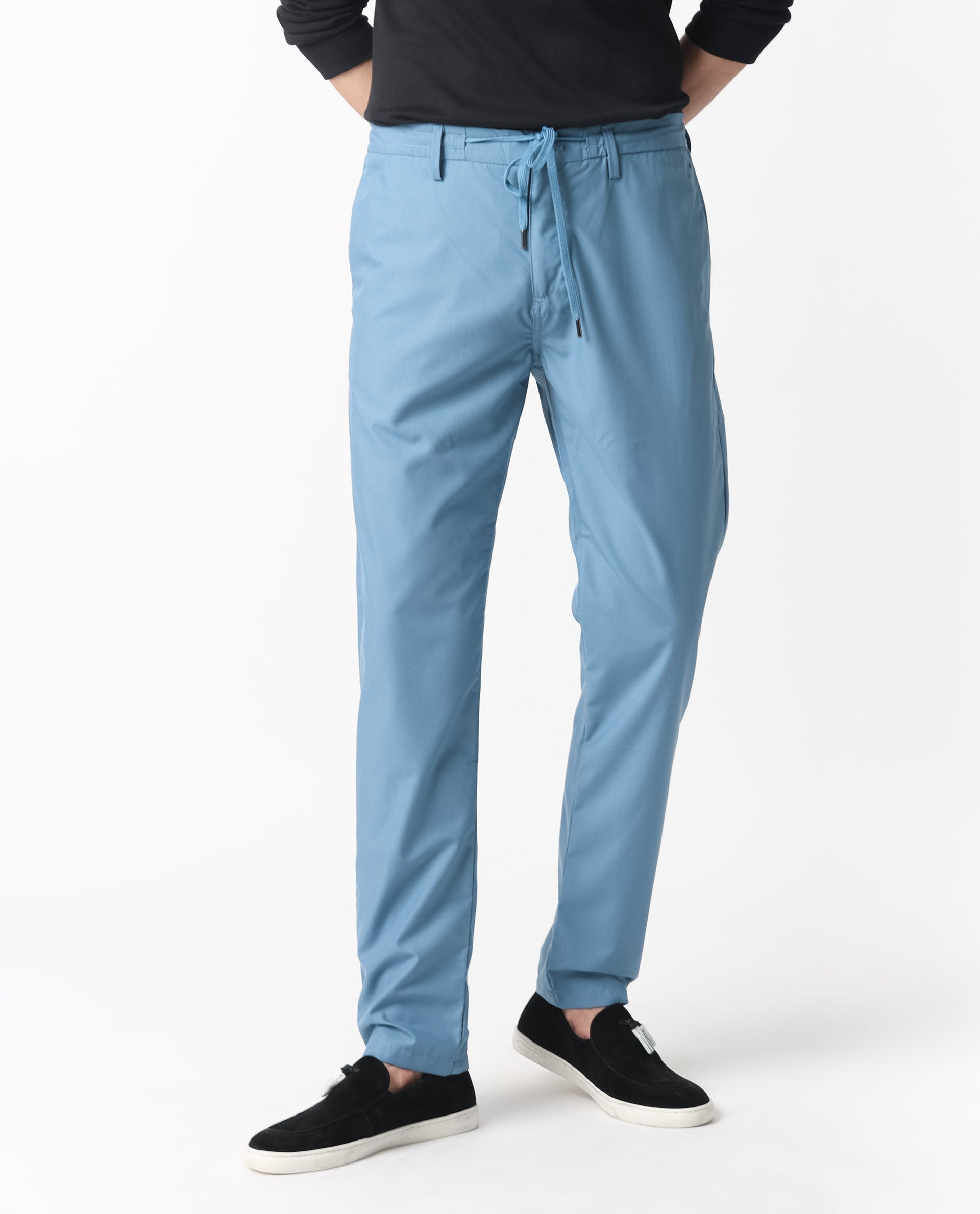 Men's Blue Casual Regular Fit Solid Trouser
