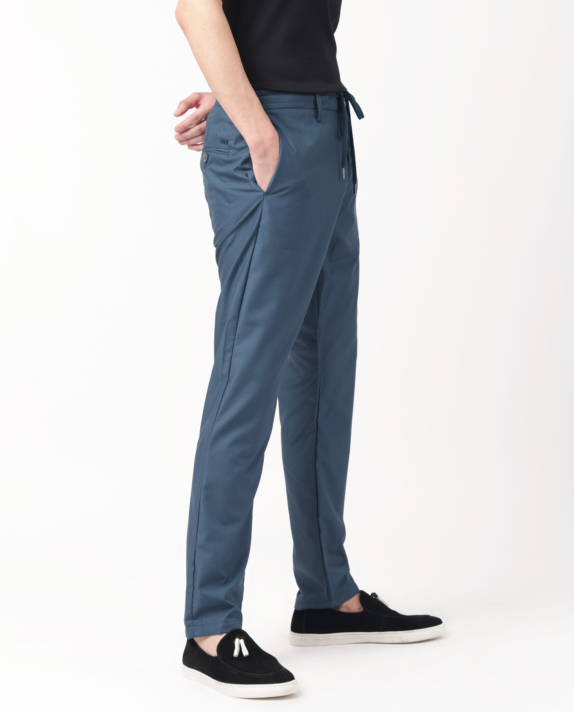 Men's Blue Casual Regular Fit Solid Trouser