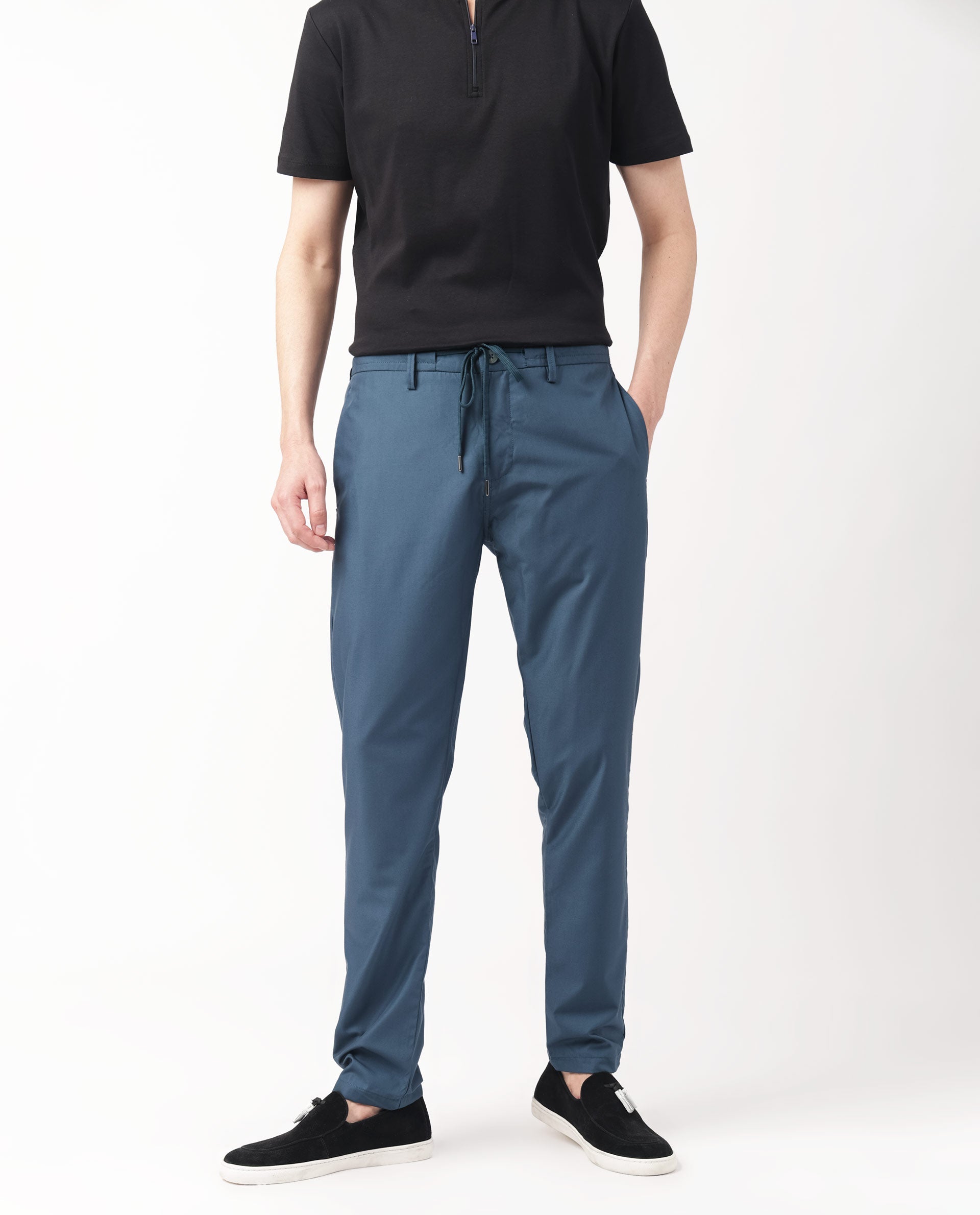 Men's Blue Casual Regular Fit Solid Trouser