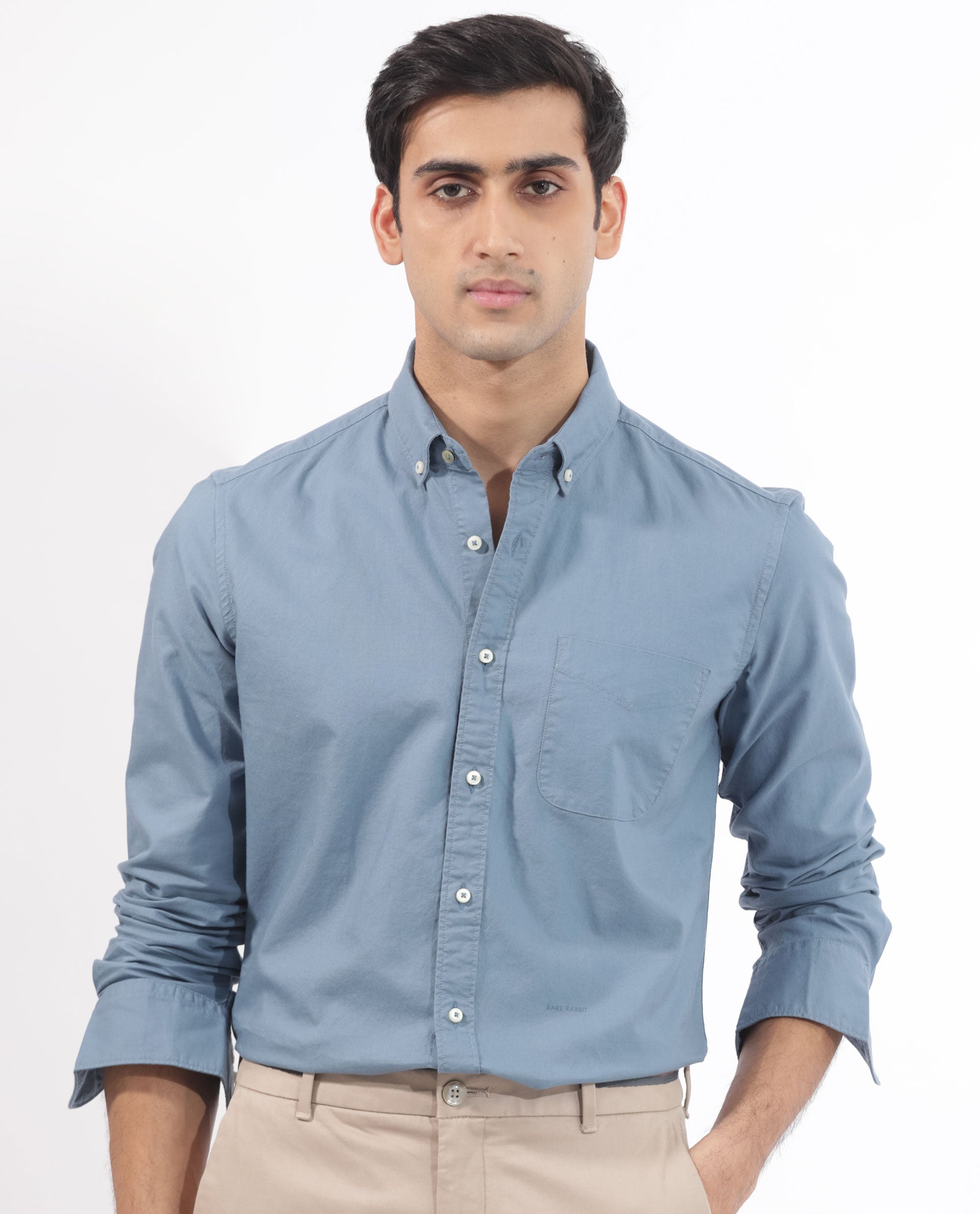 Men's Blue Formal Regular Fit Solid Full Sleeves Shirt