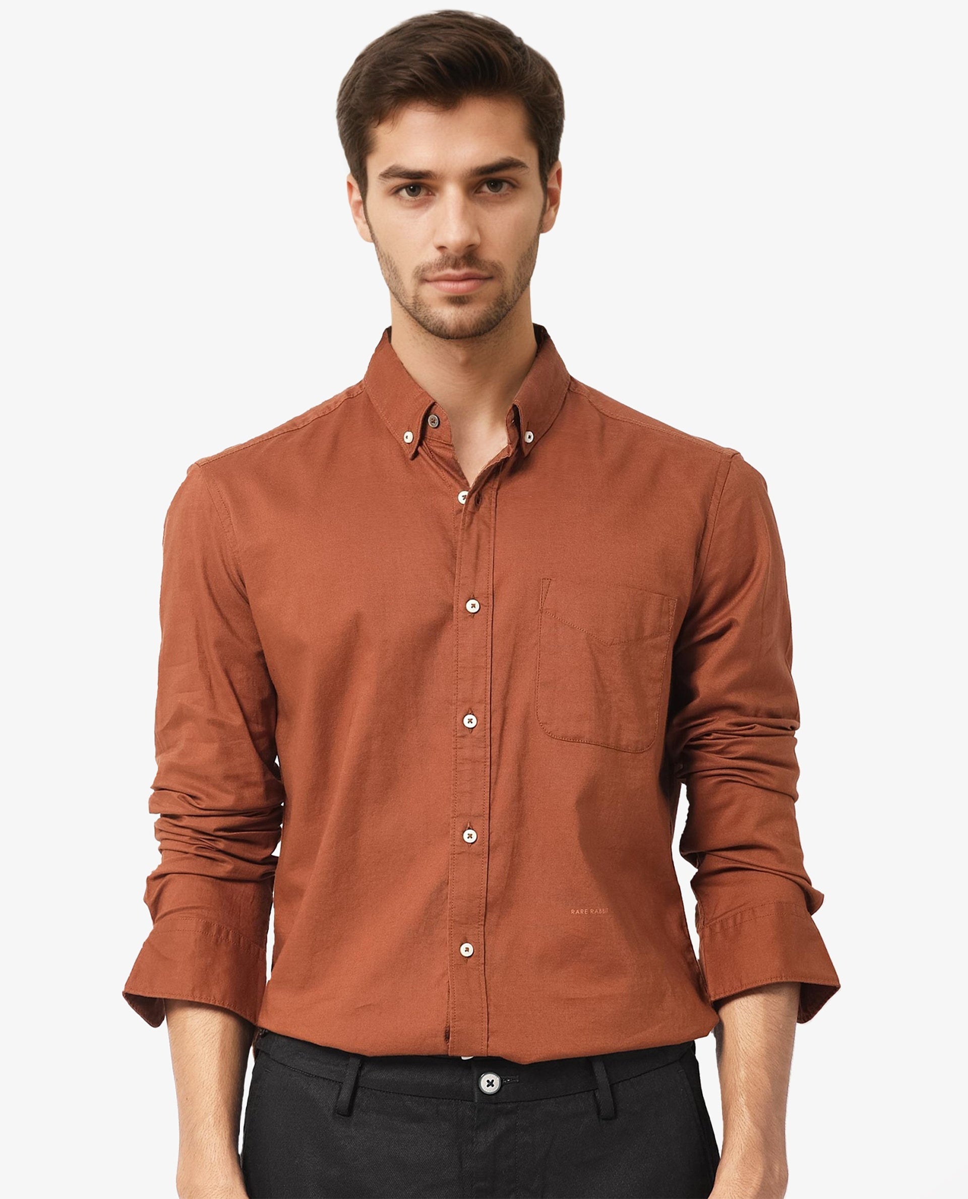 Men's Brown Formal Regular Fit Solid Full Sleeves Shirt