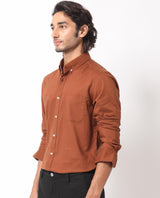 Men's Brown Formal Regular Fit Solid Full Sleeves Shirt