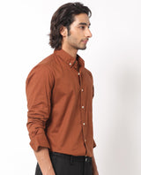 Men's Brown Formal Regular Fit Solid Full Sleeves Shirt