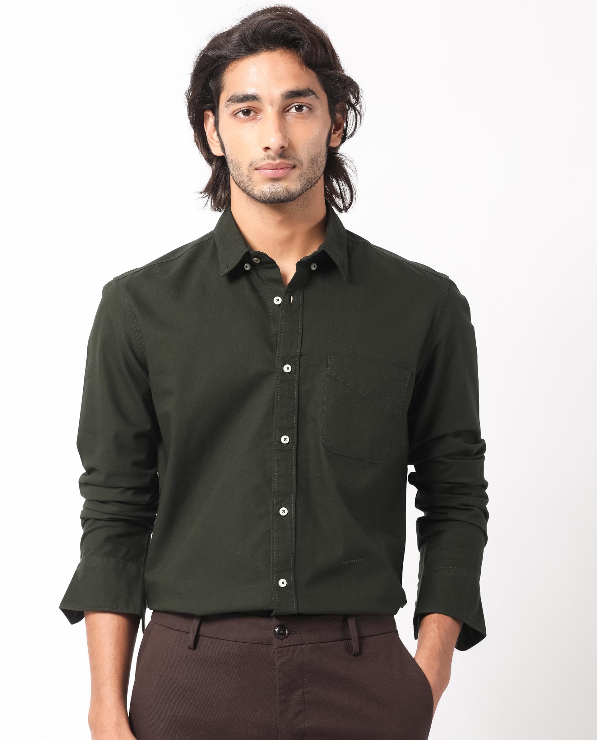 Men's Green Formal Regular Fit Solid Full Sleeves Shirt