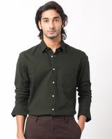 Men's Green Formal Regular Fit Solid Full Sleeves Shirt