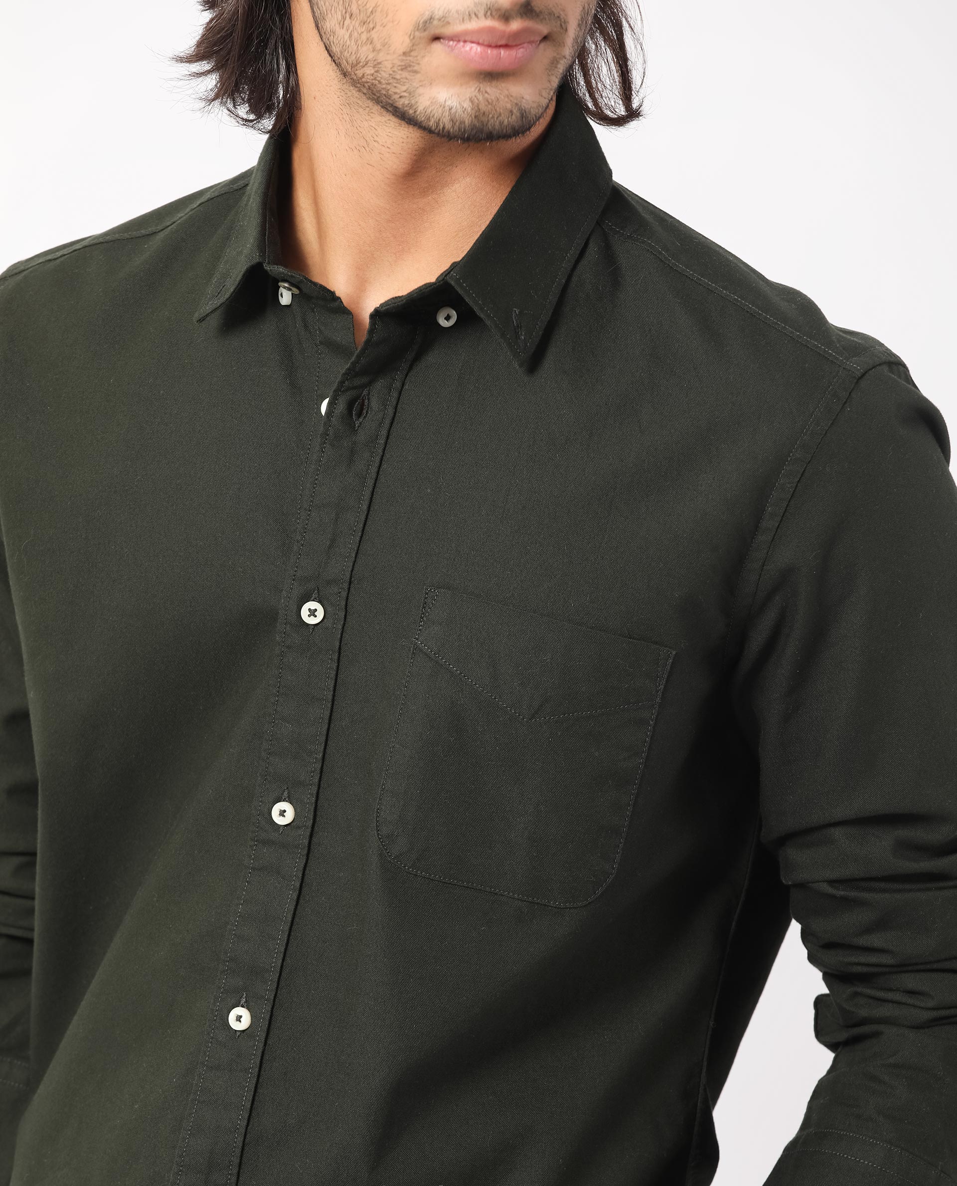 Men's Green Formal Regular Fit Solid Full Sleeves Shirt