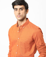 Men's Orange Formal Regular Fit Solid Full Sleeves Shirt