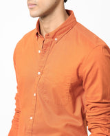 Men's Orange Formal Regular Fit Solid Full Sleeves Shirt