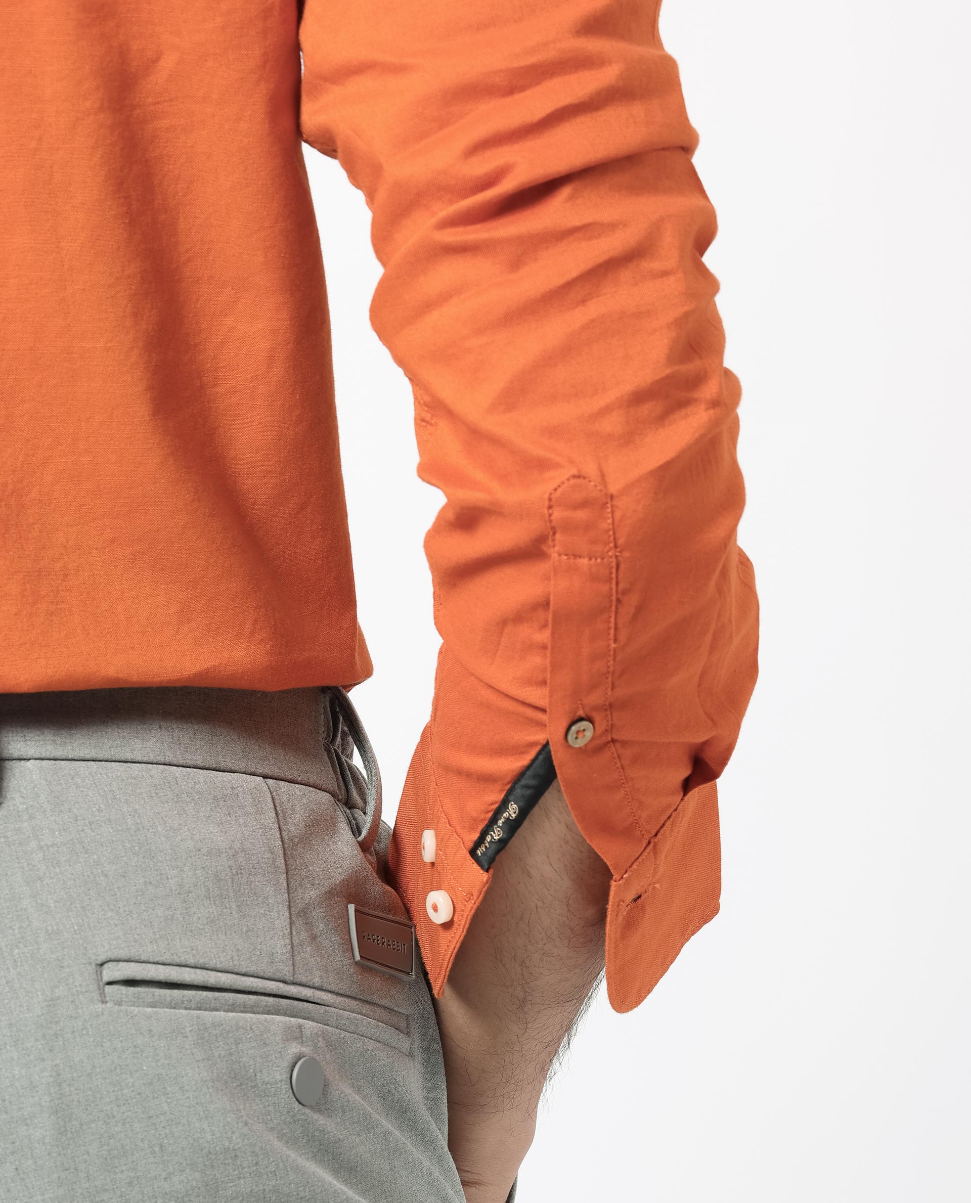 Men's Orange Formal Regular Fit Solid Full Sleeves Shirt