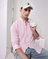 Men's Pink Formal Regular Fit Solid Full Sleeves Shirt