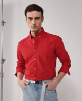Men's Red Formal Regular Fit Solid Full Sleeves Shirt