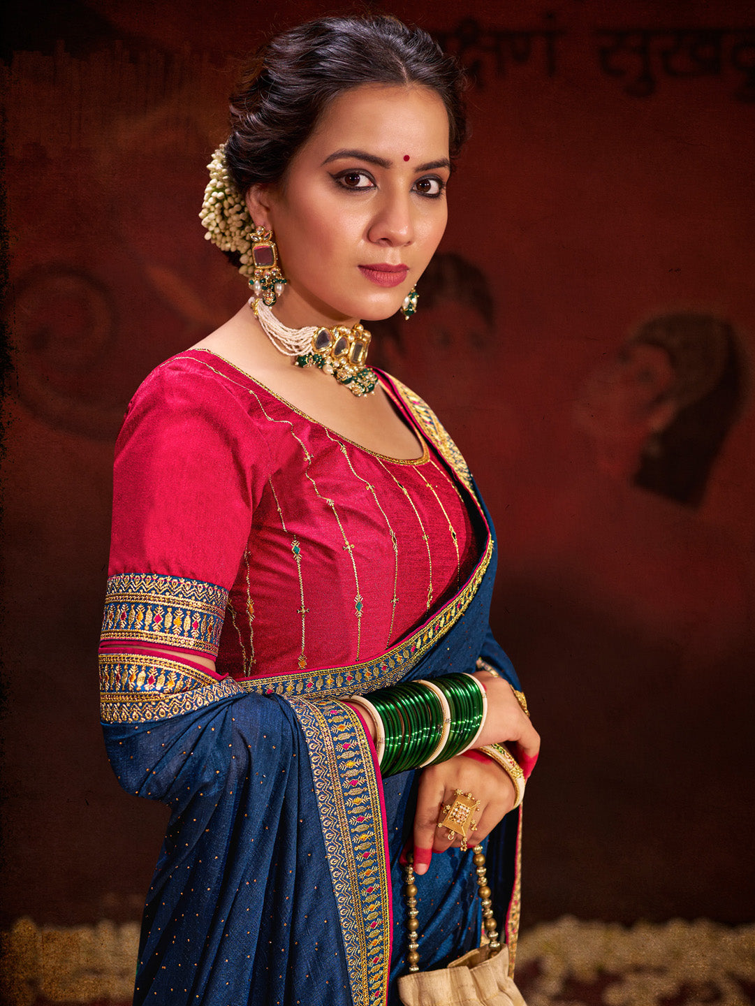 Women's Navy Blue Festive Saree