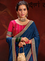 Women's Navy Blue Festive Saree