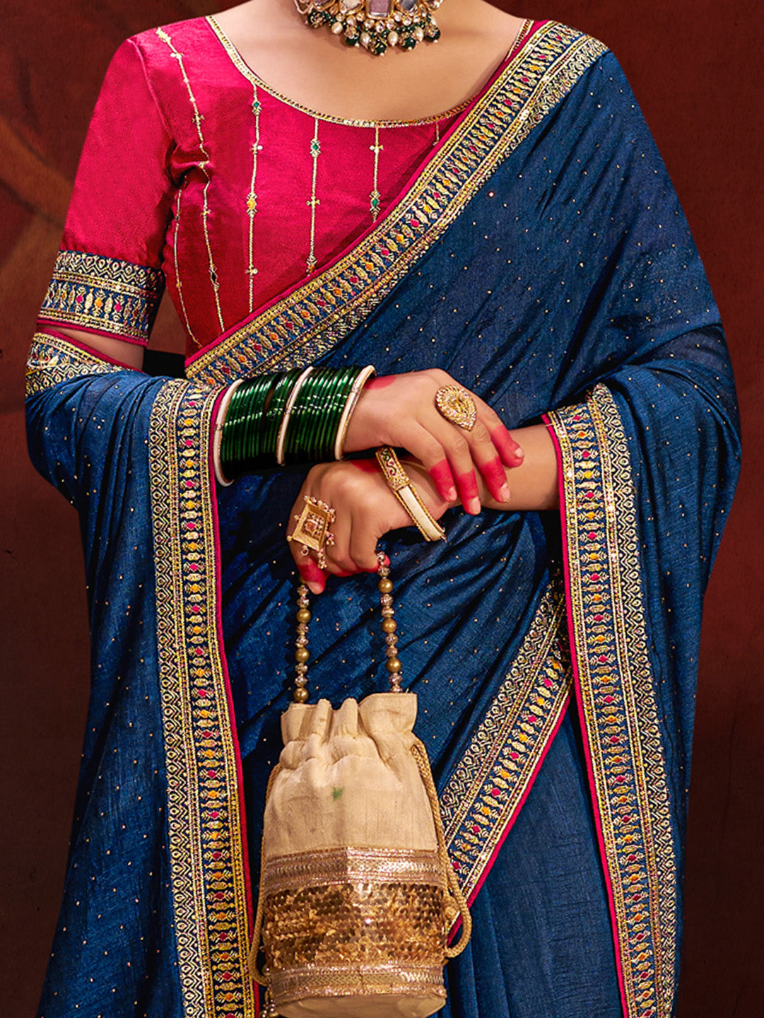 Women's Navy Blue Festive Saree