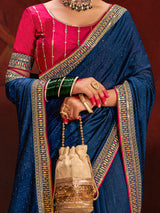 Women's Navy Blue Festive Saree