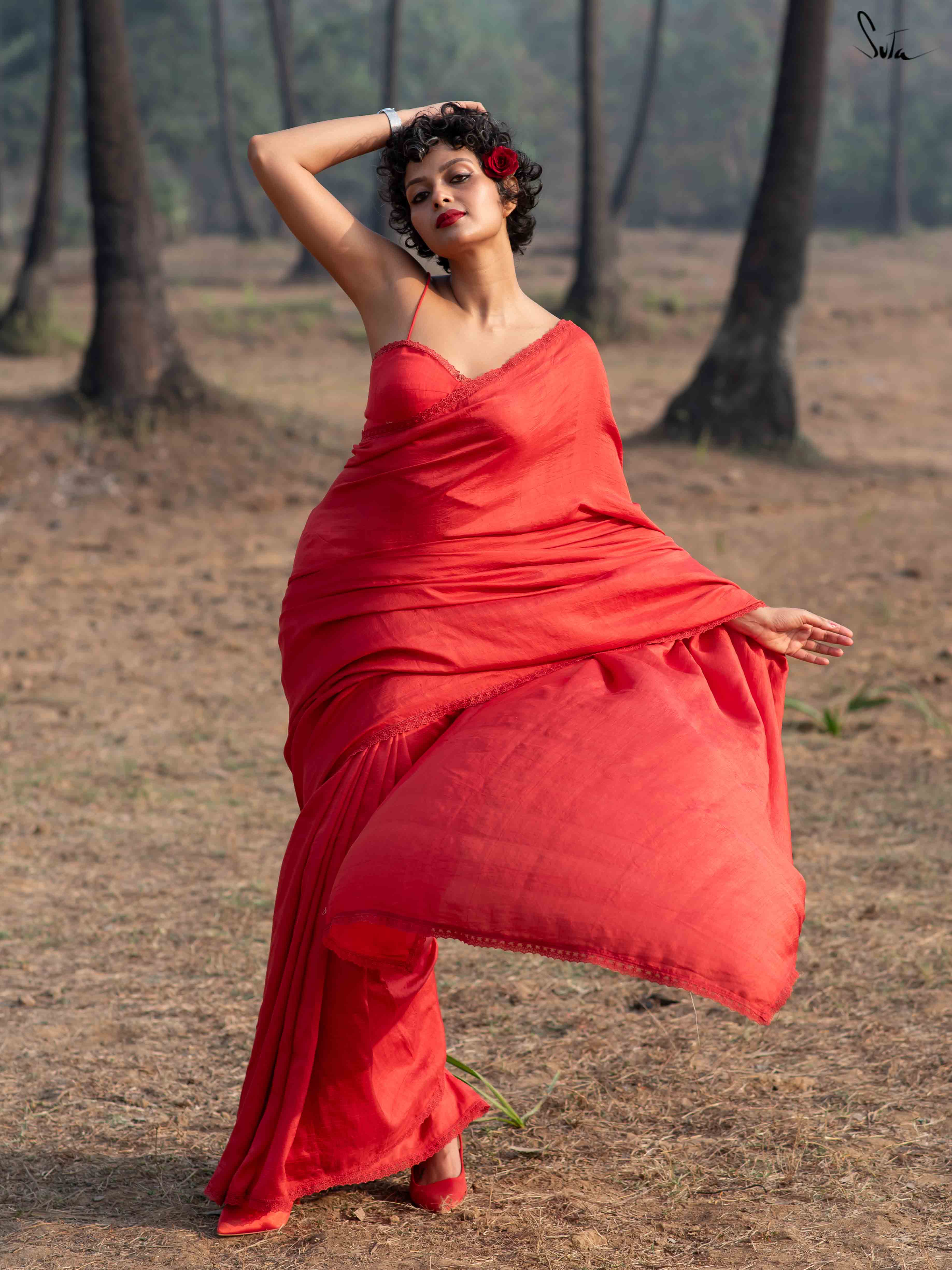 Women's Red Mulberry Silk Saree
