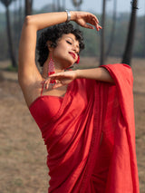 Women's Red Mulberry Silk Saree