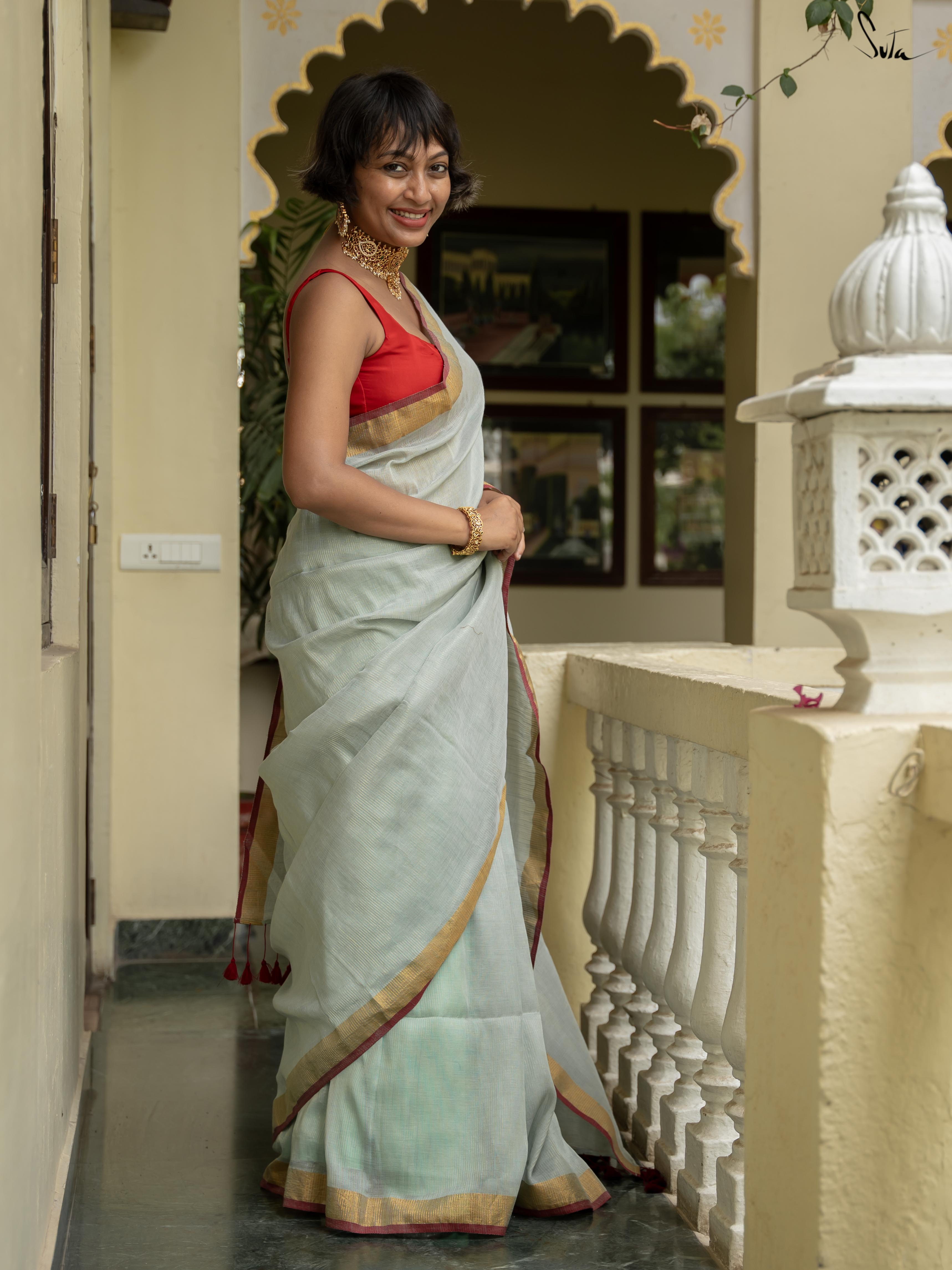 Women's Green Cotton Slub Saree