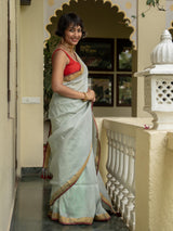 Women's Green Cotton Slub Saree