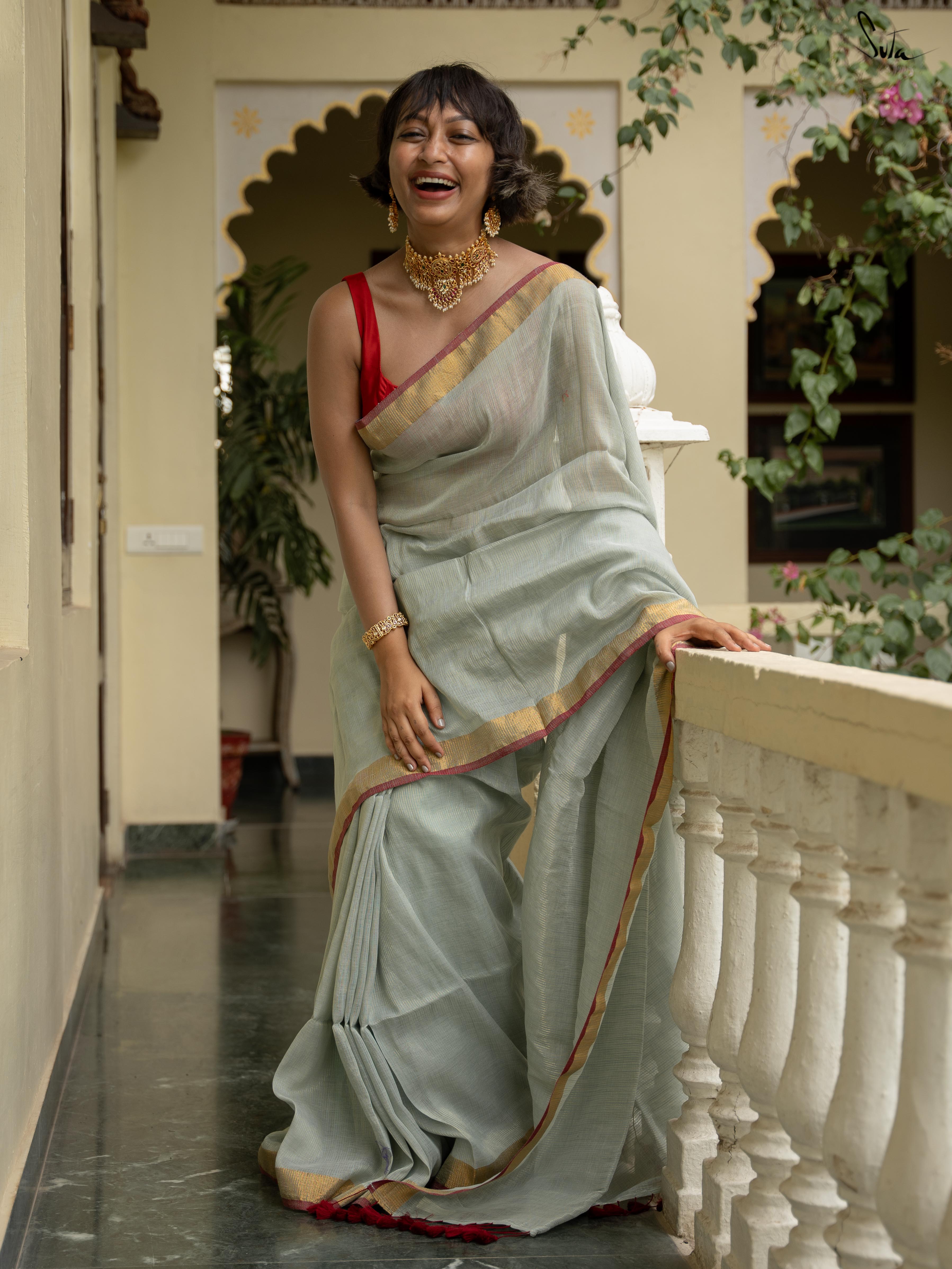 Women's Green Cotton Slub Saree