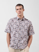 Men's Beige Casual Solid Half Sleeves Shirt