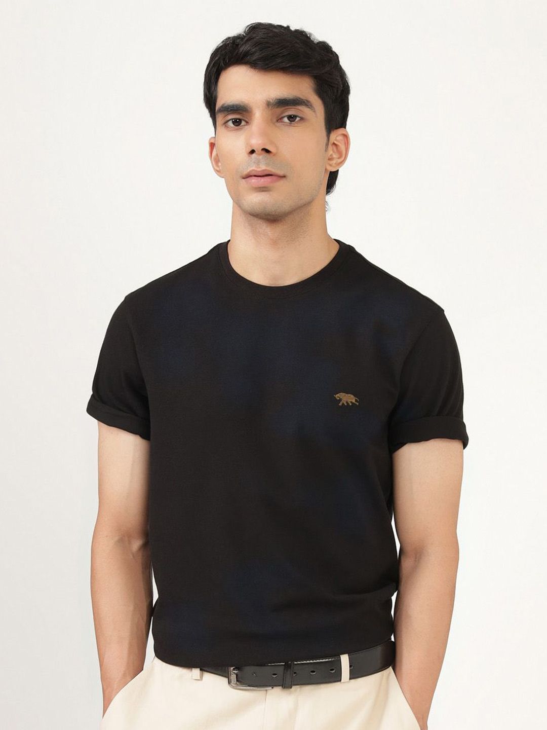 Men's Black Casual Regular Fit Solid Half Sleeves Tshirt