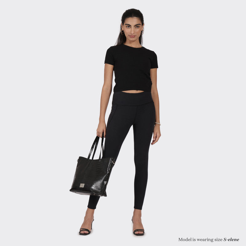 Women's Black Solid Sports High Rise Pant