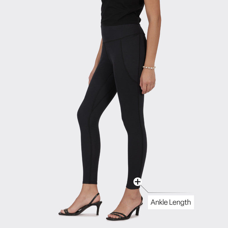Women's Black Solid Sports High Rise Pant