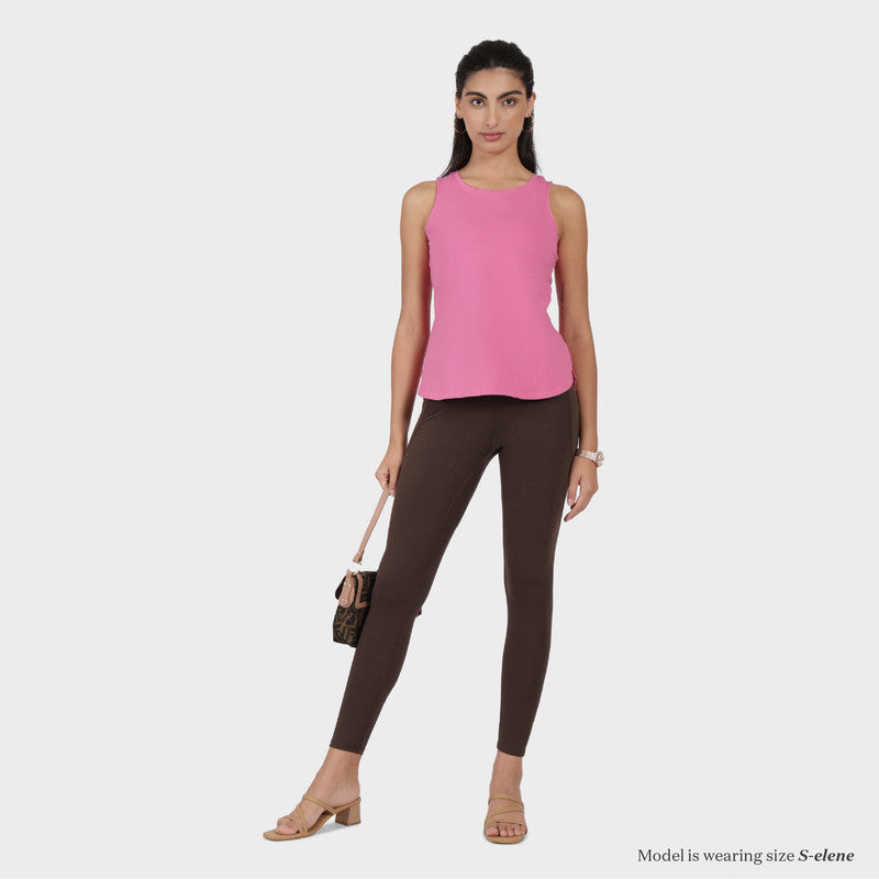 Women's Brown Solid Sports High Rise Pant