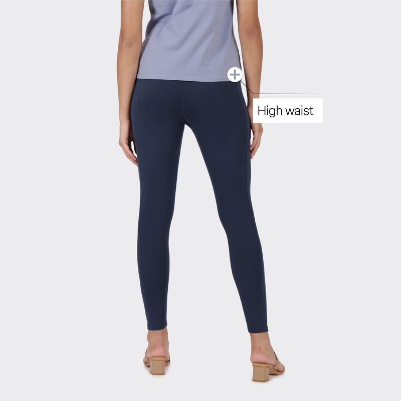 Women's Blue Solid Sports High Rise Pant