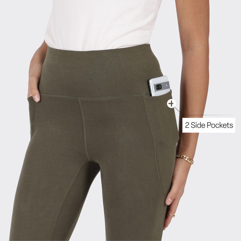 Women's Green Solid Sports High Rise Pant