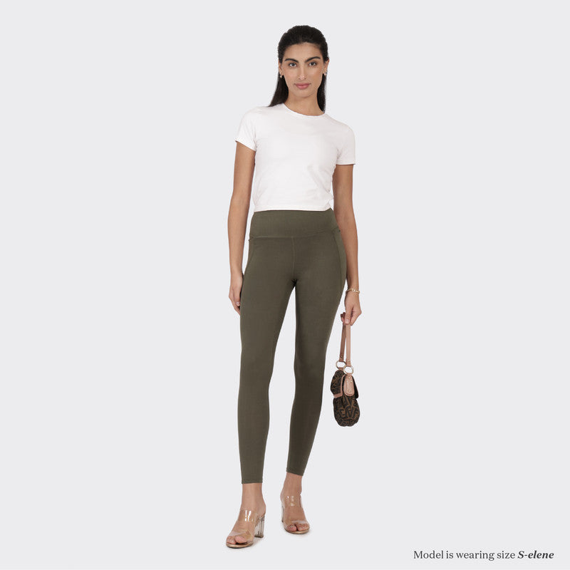Women's Green Solid Sports High Rise Pant