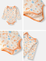 Infants Soft Cotton Star Print Bodysuit With Mittens And Beanie