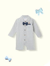 Boys White Casual Striped Romper