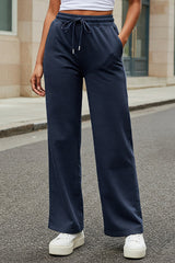 Women's Navy Casual Solid Oversized Track Pant