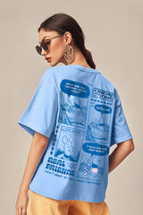 Women's Blue Casual Printed Oversized Half Sleeves Tshirt