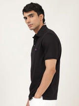 Men's Black Casual Regular Fit Solid Half Sleeves Polo Tshirt