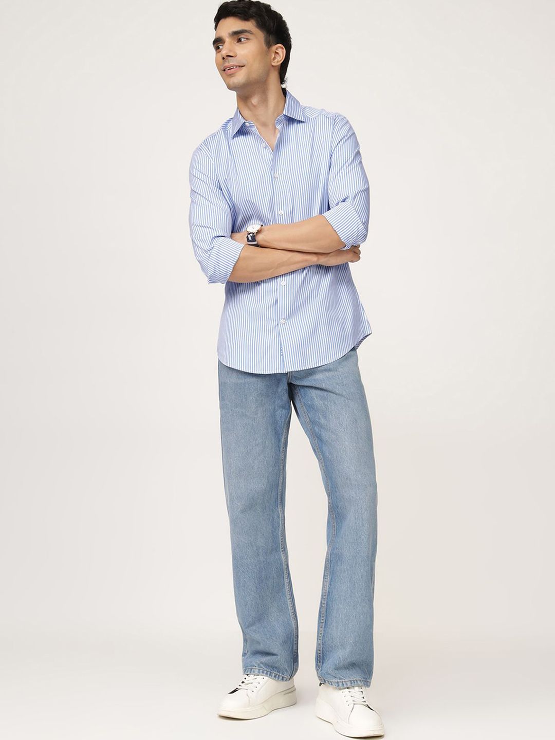 Men's Blue Casual Regular Fit Striped Full Sleeves Shirt