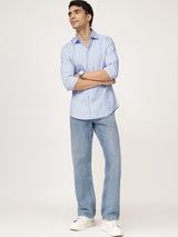 Men's Blue Casual Regular Fit Striped Full Sleeves Shirt