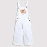 Girls White Casual Sleeveless Graphic Dungaree