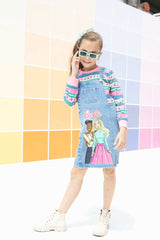Girls Blue Casual Regular Solid Sleeveless Dungaree