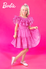 Girls Pink Party Regular Printed Above Knee Sleeveless Dress