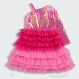 Girls Pink Party Full Sleeves Above Knee Dresses
