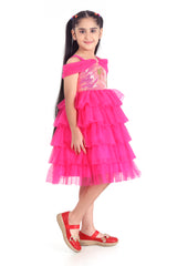 Girls Pink Party Regular Solid Above Knee Sleeveless Dress