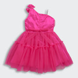 Girls Hot Pink Party Fit & Flared One Shoulder Dress