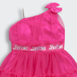 Girls Hot Pink Party Fit & Flared One Shoulder Dress